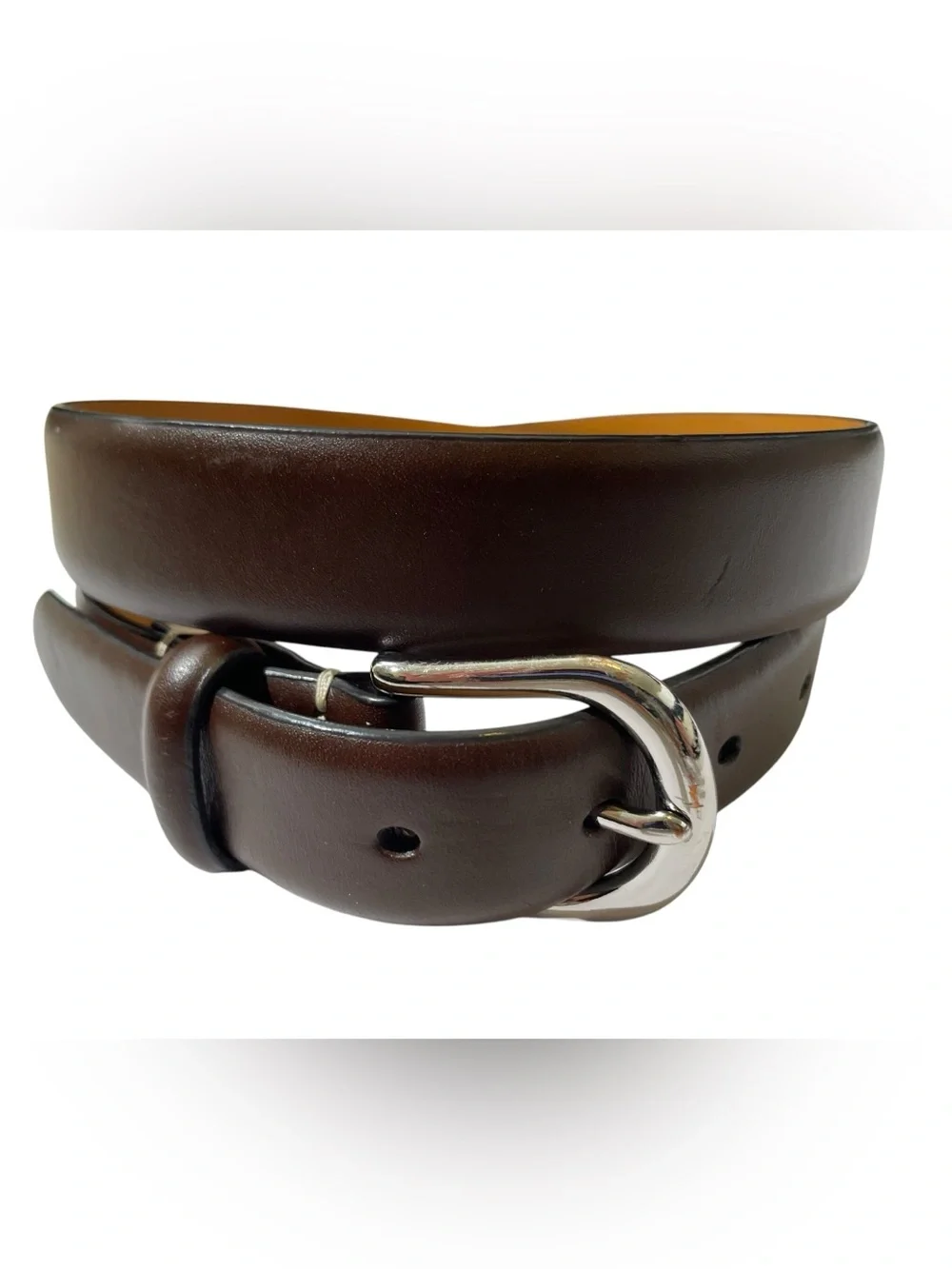 Crew Brown Genuine Italian Leather Belt Silver Buckle Men's Sz 34 Unisex